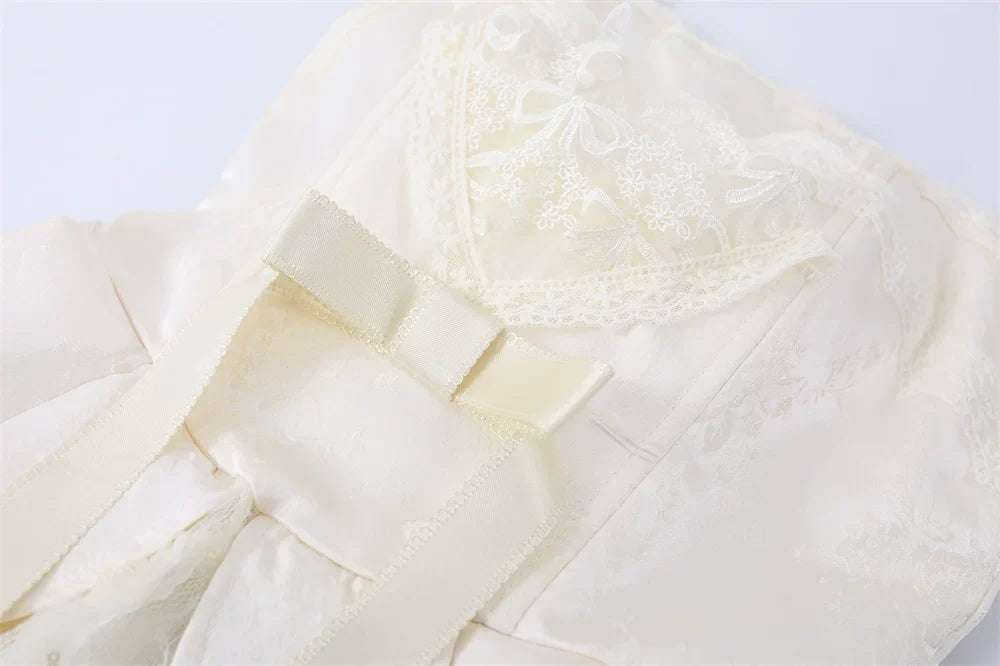 Strapless Lace Trim Corset Peplum Skort Romper poava