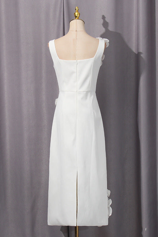 Sabrina 3D Flower Midi Dress in White Soraya