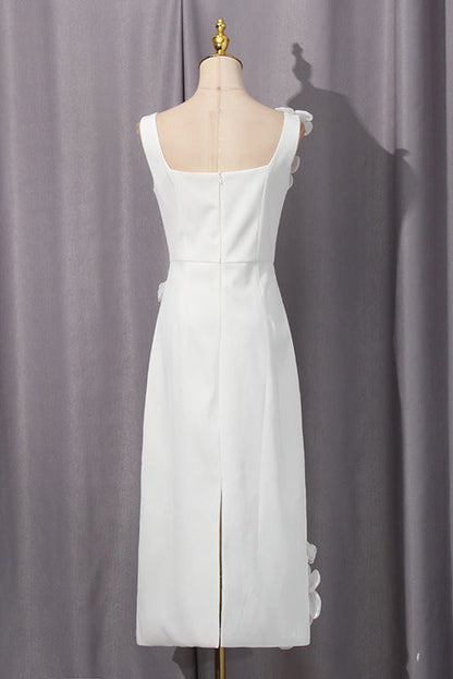 Sabrina 3D Flower Midi Dress in White