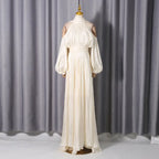 ashley apricot off shoulder pleated puff sleeve maxi dress Avalabel