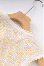 Celeste Tweed Button-Front Vest Pleated Skirt Set in Apricot Avalabel