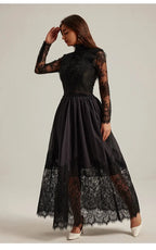 Lila Flowerr Lace Embroidery Maxi Dress Set in Black Avalabel