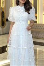elvira appliqué Lace layer maxi dress in white Avalabel