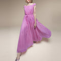 Pink One-Shoulder Pleated Dress Avalabel