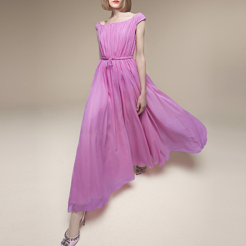 Pink One-Shoulder Pleated Dress Avalabel