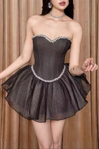 Debby Tube Top Fishbone Mesh Tulle Tutu Mini Dress in Black Avalabel