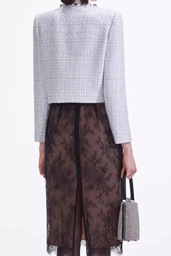 zenobia pale blue beaded Embellished Tweed Jacket Avalabel
