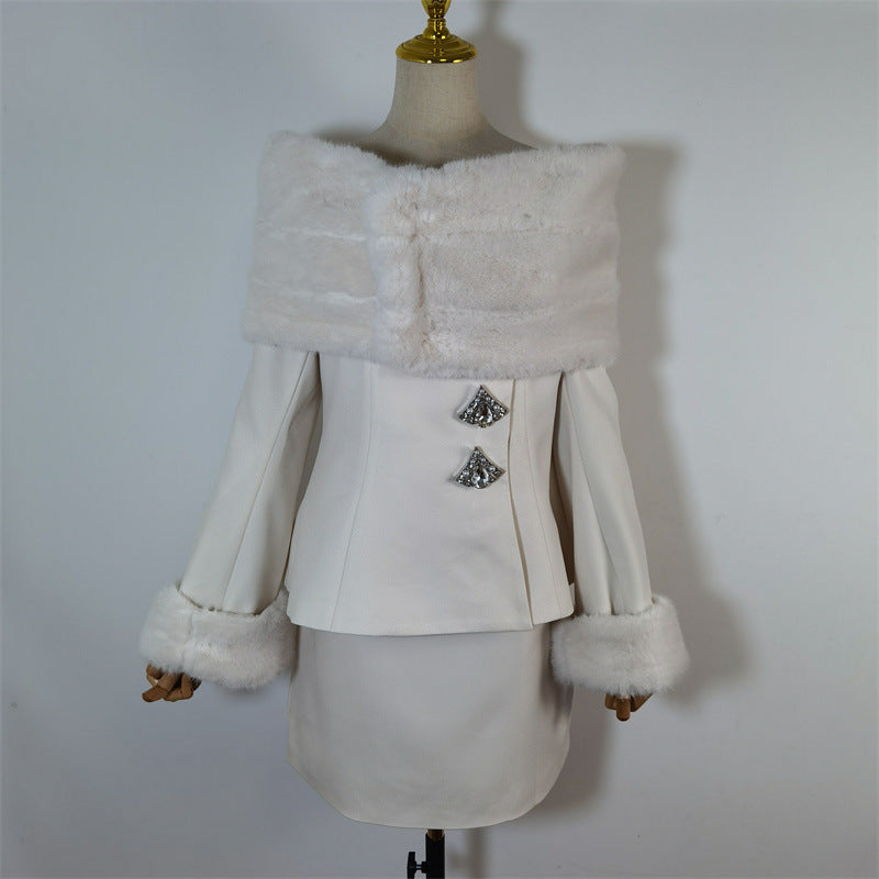 sharon Off Shoulder Faux Fur Two Piece Set Avalabel