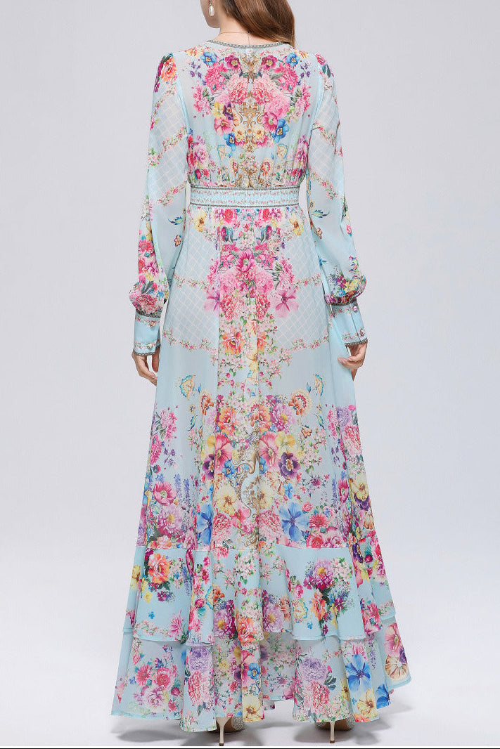 Xaviera Chiffon Mesh A-Line Printed Maxi Dress Avalabel