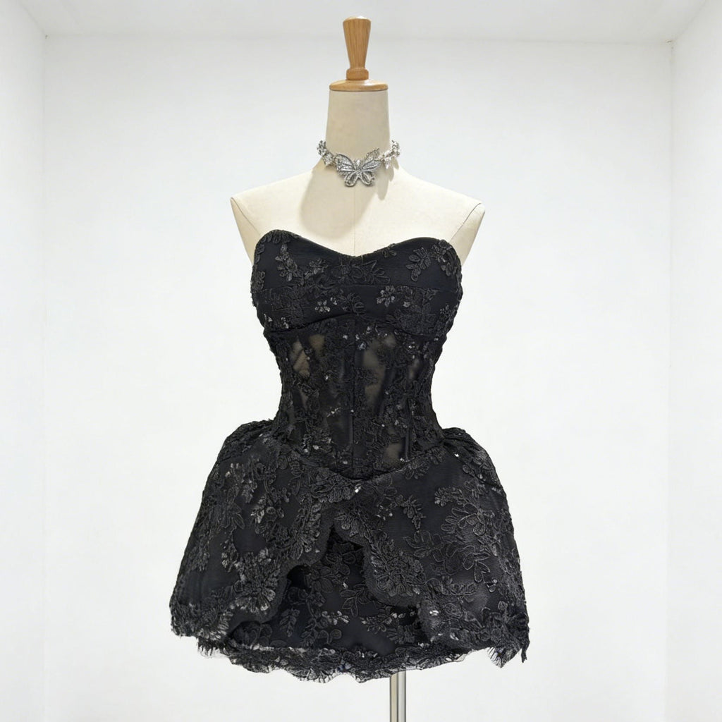 Lace Embroidered Bandeau Sleeveless Dress Avalabel