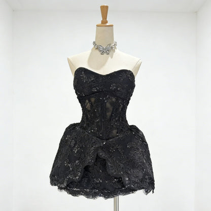 Lace Embroidered Bandeau Sleeveless Dress
