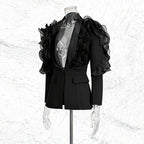 ashley Ruffle embellished Blazer in black Avalabel