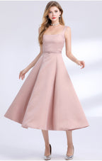 Amelia Square Neck Satin Slip Midi Dress - Pink Avalabel