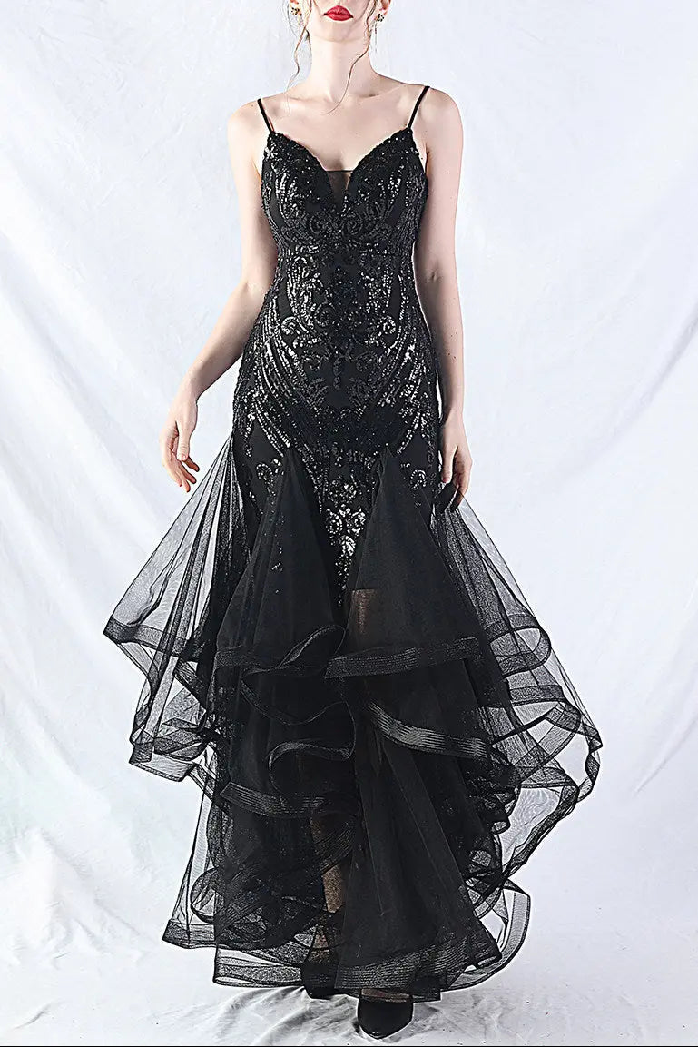 sequin slip tulle maxi dress Avalabel