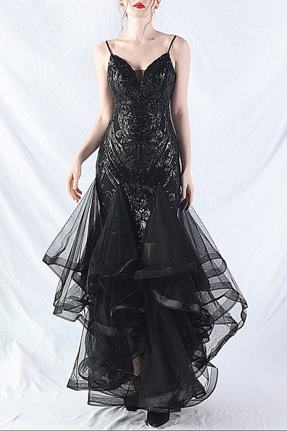 sequin slip tulle maxi dress