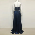 samantha Dark Blue Pearls Embroidered strapless maxi Dress Avalabel