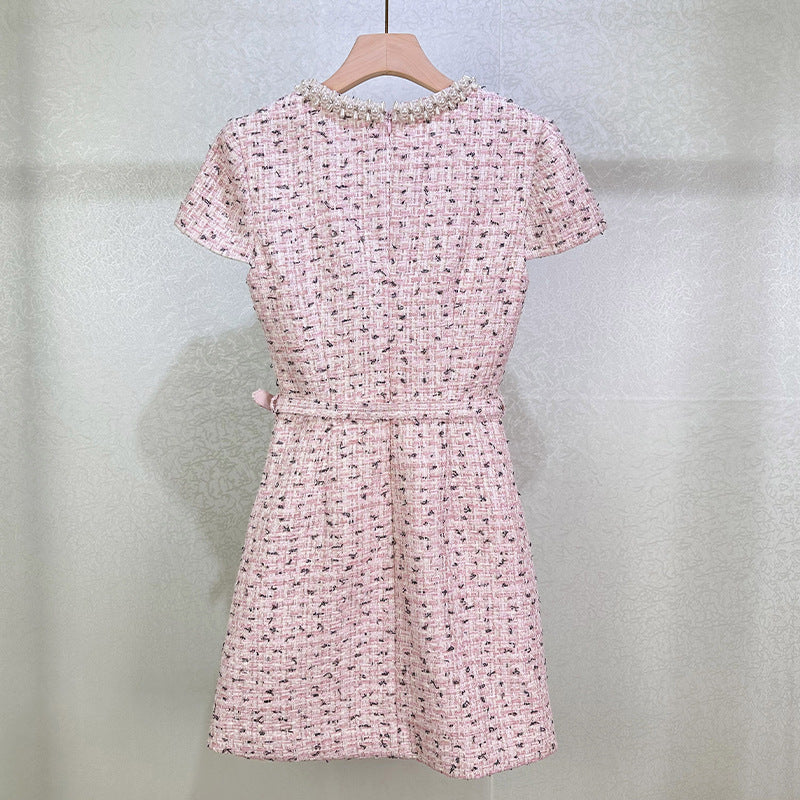 Embellished Bouclé Mini Dress in Pink Avalabel