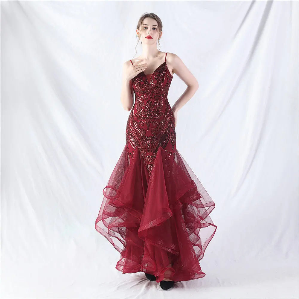 sequin slip tulle maxi dress Avalabel