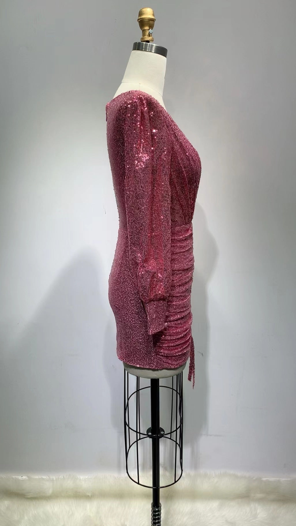zenobia Ruched cut out Sequin Mini Dress in pink