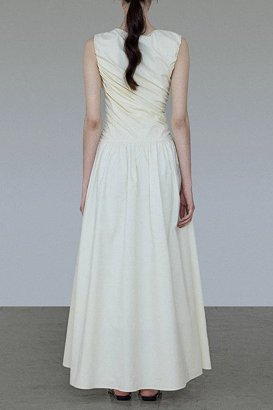 jenny ruched a-line sleeveless midi dress in apricot