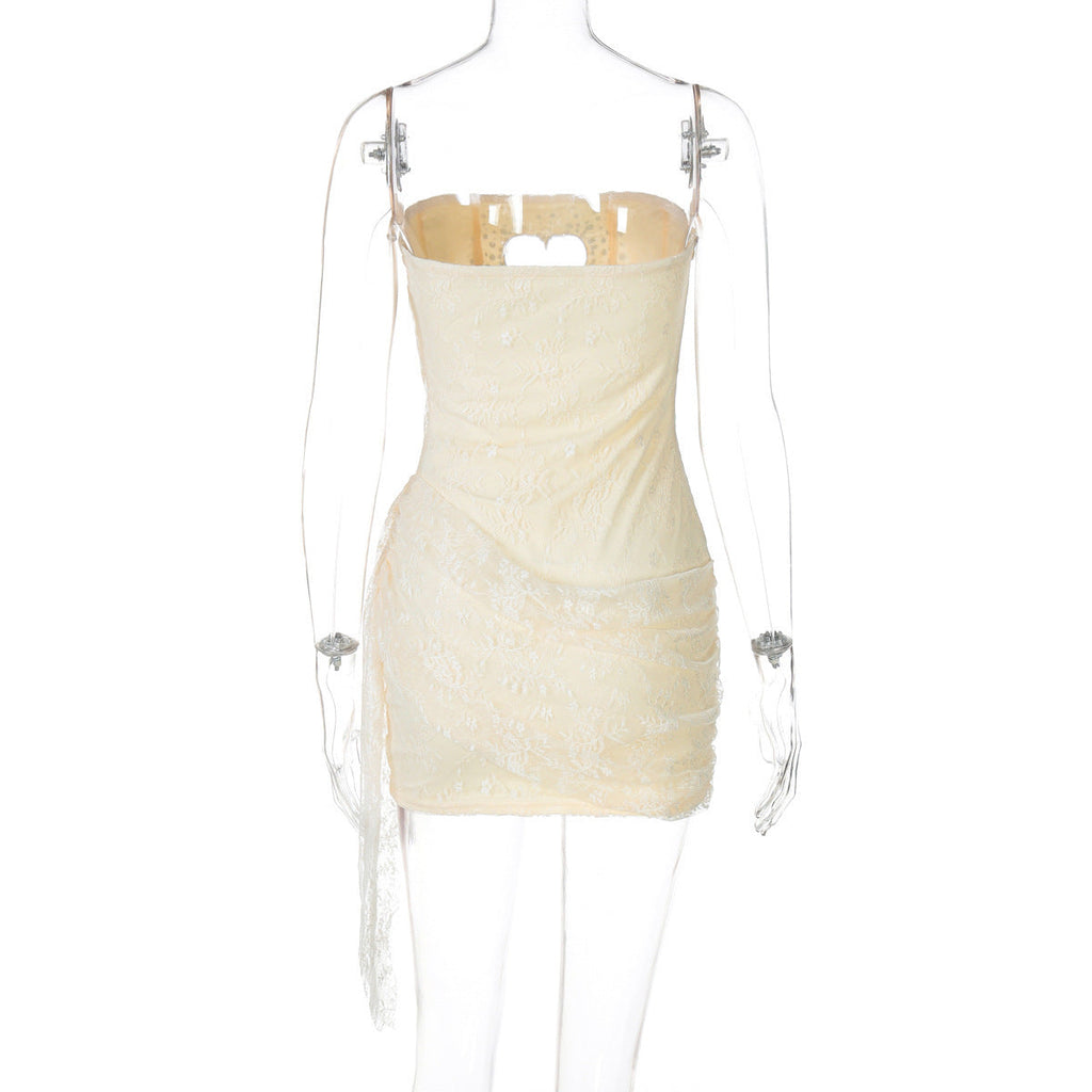 meroy Strapless Lace Mini Dress in Baby Pink Avalabel