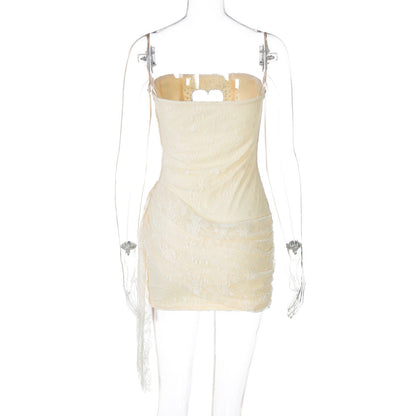 meroy Strapless Lace Mini Dress in Baby Pink