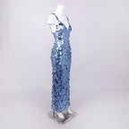 roberta Deep V-Neck Sequin Column Gown in blue Avalabel