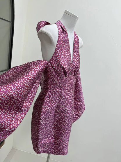 Jacquard rose pink halterneck mini dress