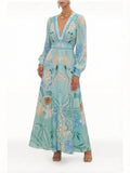 Zanna Silk Floral V-Neck Maxi Dress Avalabel