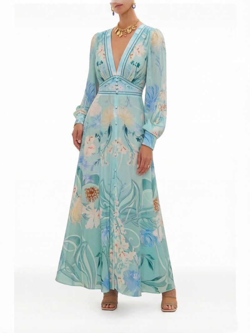 Zanna Silk Floral V-Neck Maxi Dress Avalabel