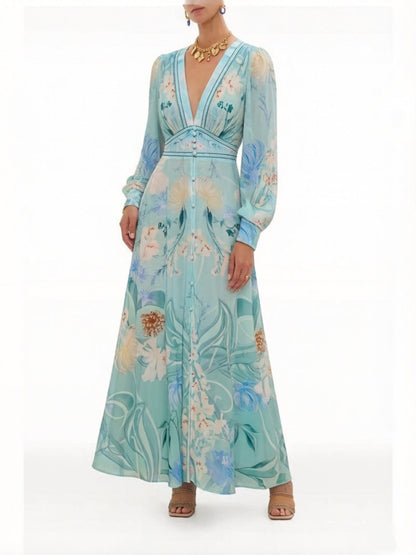 Zanna Silk Floral V-Neck Maxi Dress