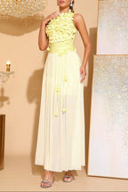 aurora 3D flower Splicing bandage mesh maxi dress in yellow Avalabel