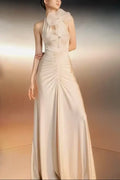 nicola Flower bow pleated bodycon maxi dress in white Avalabel