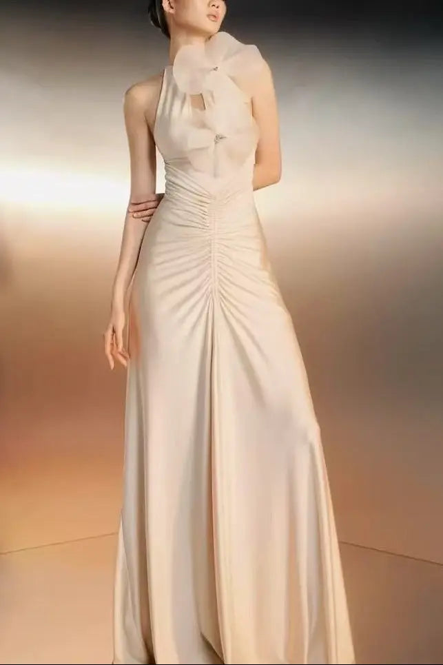 nicola Flower bow pleated bodycon maxi dress in white Avalabel