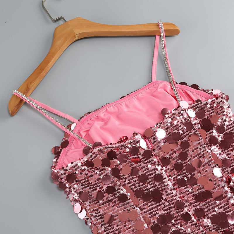 virginia Strappy Sequin Embellished Mini Dress in pink Avalabel