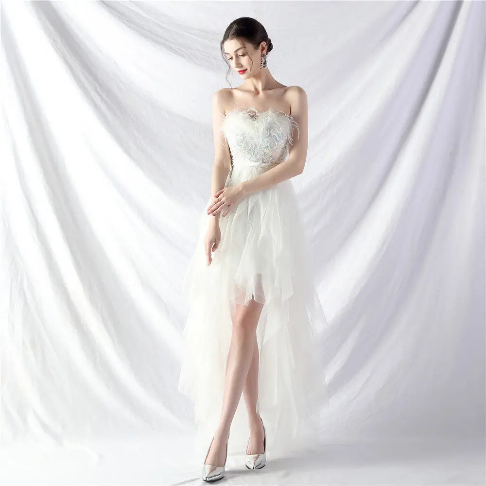 Strapless feather tulle midi dress Avalabel