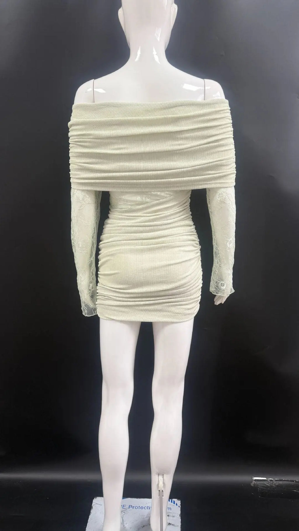 Matcha lace strapless spliced knitted mini dress Avalabel