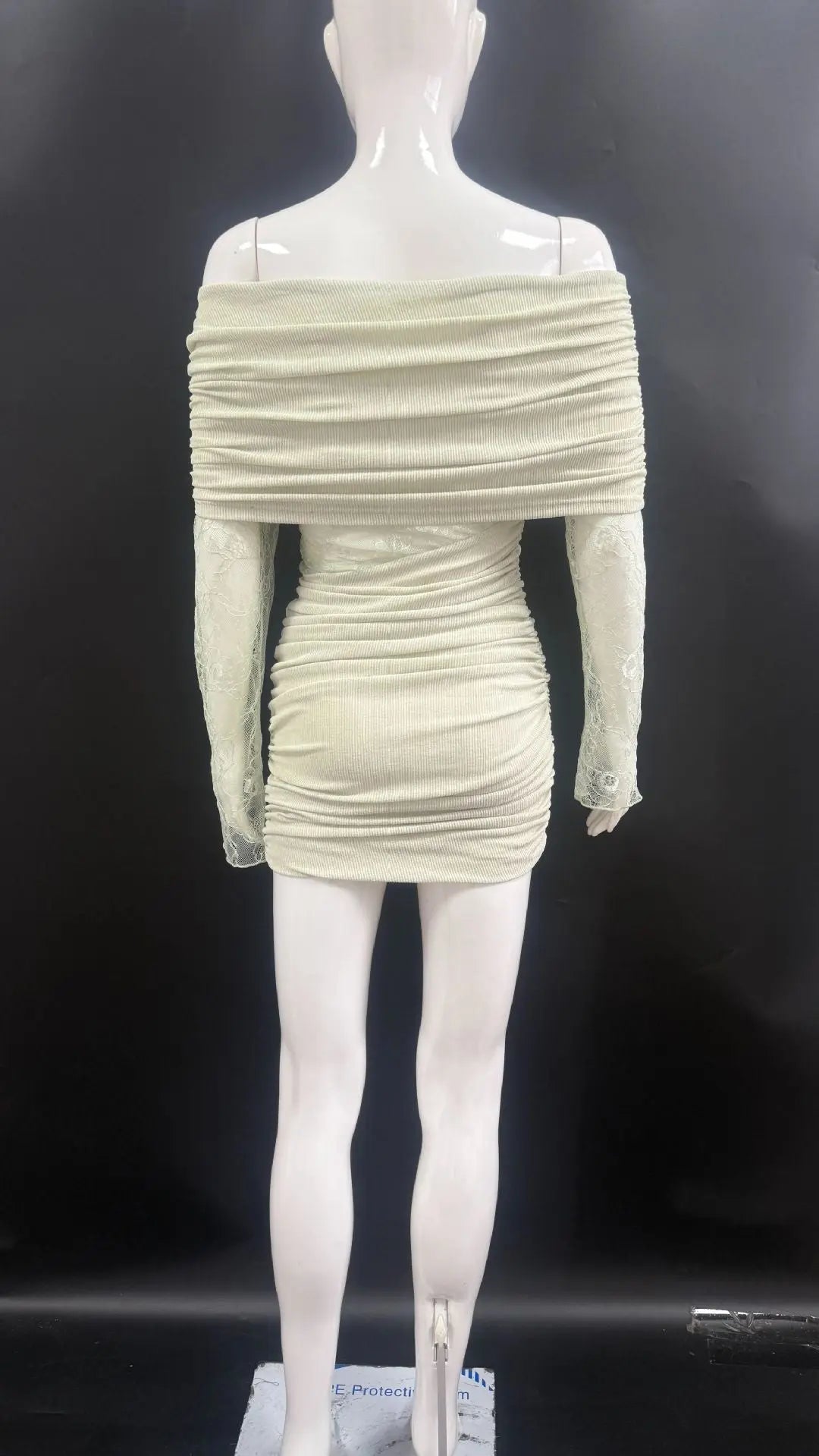 Matcha lace strapless spliced knitted mini dress Avalabel