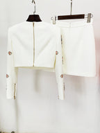 WHITE RHINESTONE EMBELLISHED SKIRT SET Avalabel