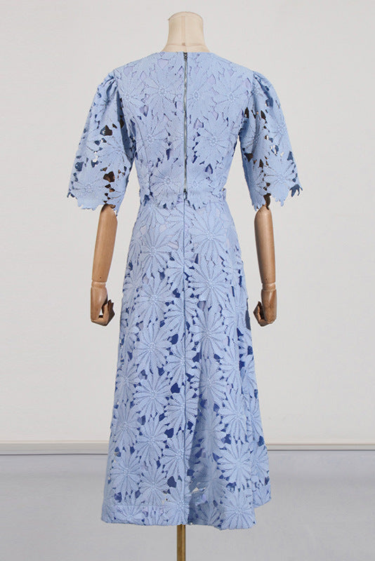 Lace Embroidered Top & Maxi Skirt Two-Piece Set in Blue Avalabel