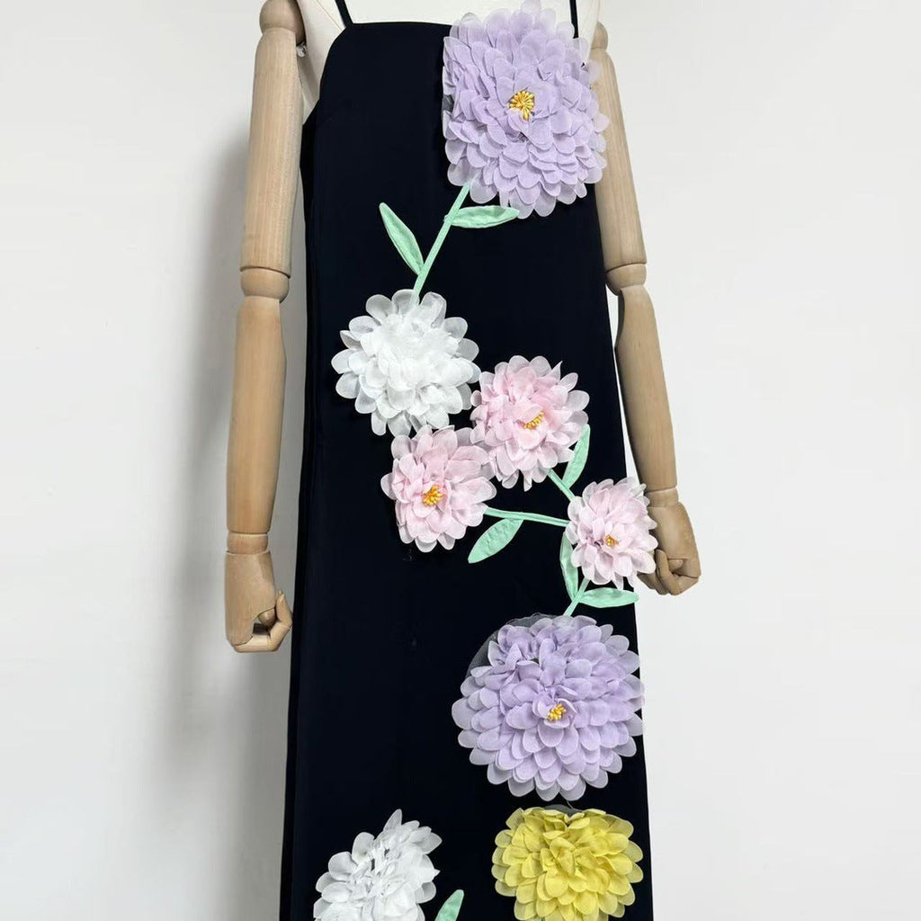 Kristin Buttercup Embroidered Maxi Dress in Black Avalabel