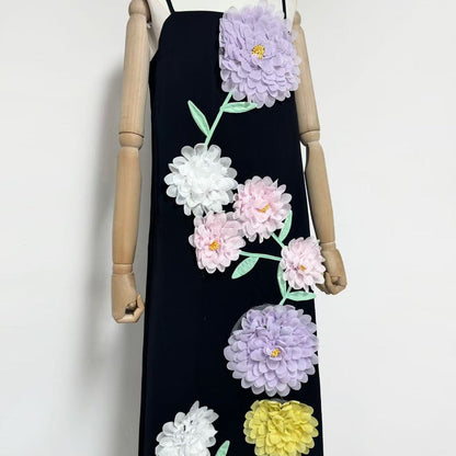 Kristin Buttercup Embroidered Maxi Dress in Black