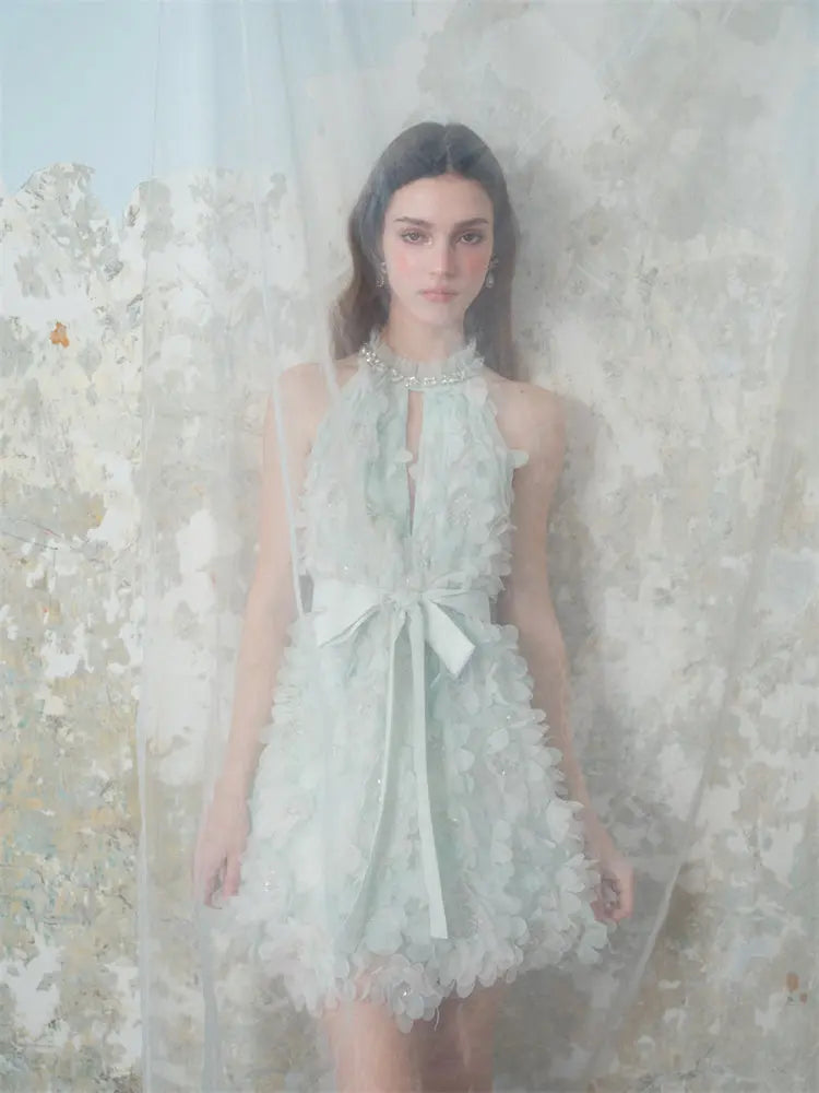 Pastel Green Ribbon Floral wedding guest bridal Dress Avalabel