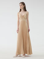 Deborah Pleated Slip Maxi Dress in Apricot Avalabel