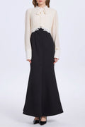 Carlin Balloon Sleeve Ruched Tie Up Midi Dress - White & Black Avalabel