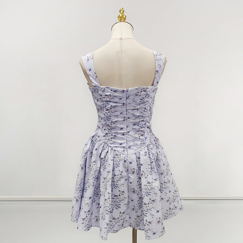 Lesley Blue Floral Print Mini Dress with Bloomers Avalabel
