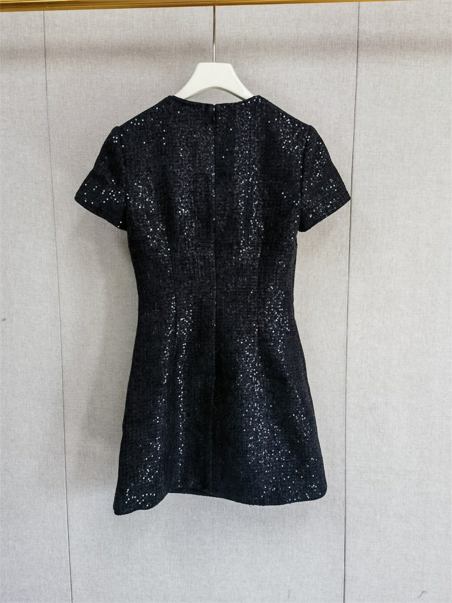 Janice Black Sequin Tweed Bow Mini Dress Avalabel