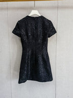 Janice Black Sequin Tweed Bow Mini Dress Avalabel