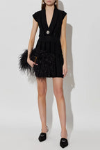 Sabrina Black V-Neck Mini Dress with Shimmering Sequins Avalabel