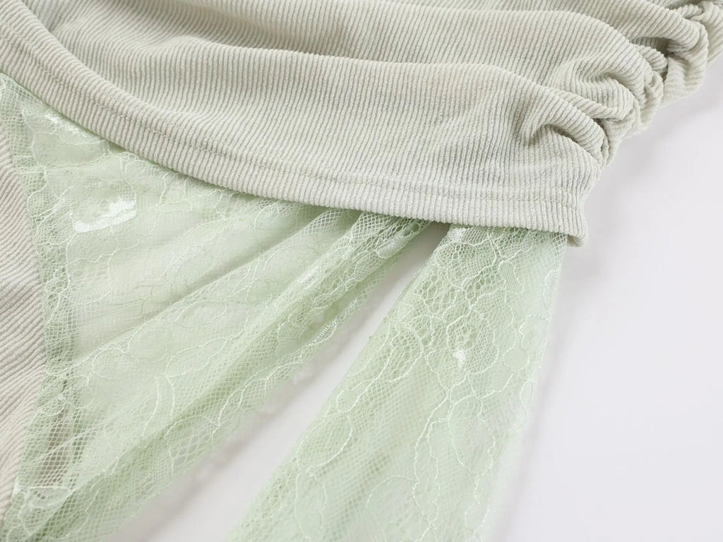 Matcha lace strapless spliced knitted mini dress Avalabel